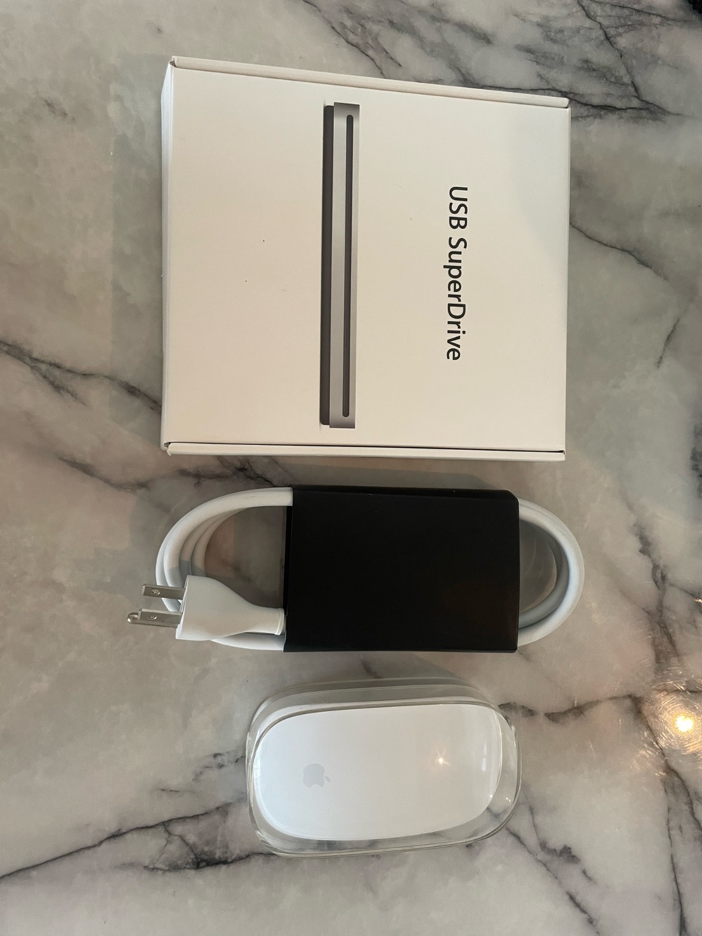 Apple White Magic Mouse with USB SuperDrive and White Cable 3 items bundle